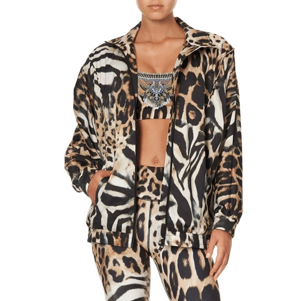 Camilla Jacket Leopard Animal Print‎ 80s Windbreaker Sz L